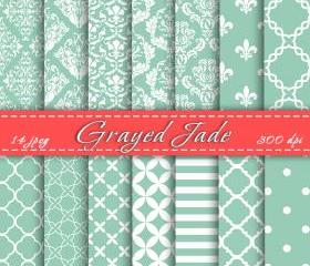 Grayed Jade Digital Paper Scrapbook Paper Pantone 2013 Digital Downloads Cardmaking