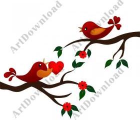 Red Love Birds - Digital Clip Art, Digital Scrapbooking, Clip art birds