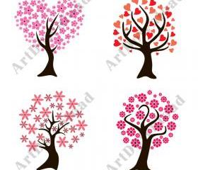 Decorative Trees - Digital Clip Art, Clip art trees, Digital Scrapbooking, PNG