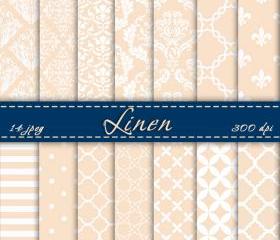 Linen Digital Paper ,Digital Paper Pack, Scrapbooking Paper, Damask Digital Paper