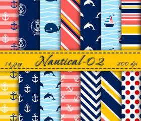 Nautical digital scrapbooking paper pack Digital Backgrounds Digital Paper Nautical Scrapbook Paper